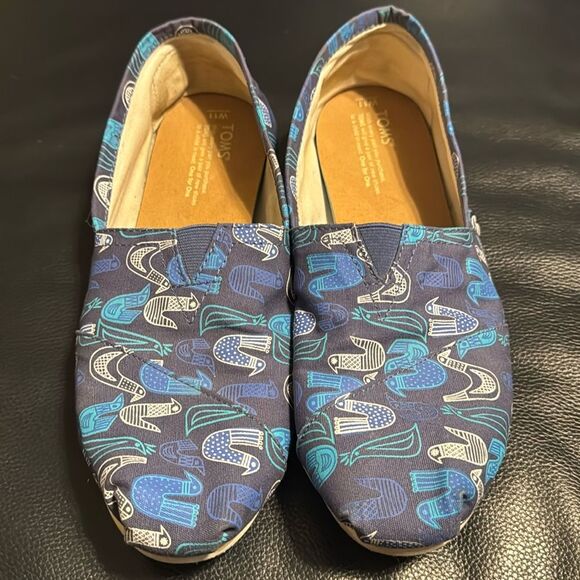 TOMS ALPARGATA Blue Multi Birds Slip-On Shoes - Picture 1 of 11